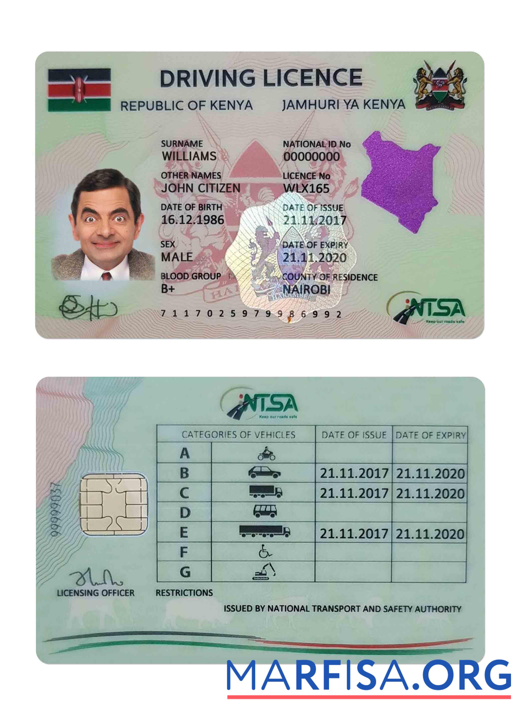 Blank Kenya driving license download for verification